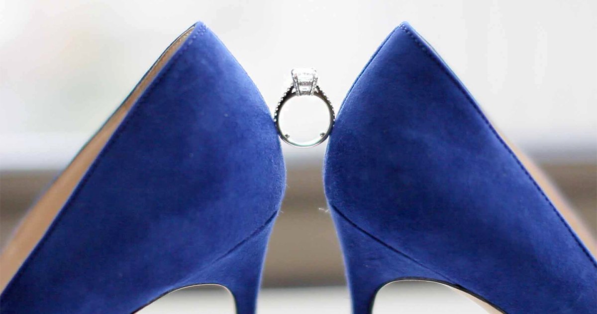 Engagement Ring with Blue Suede Wedding Shoes