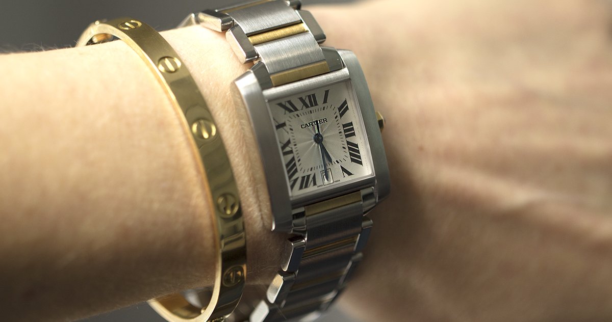 two tone cartier french tank watch