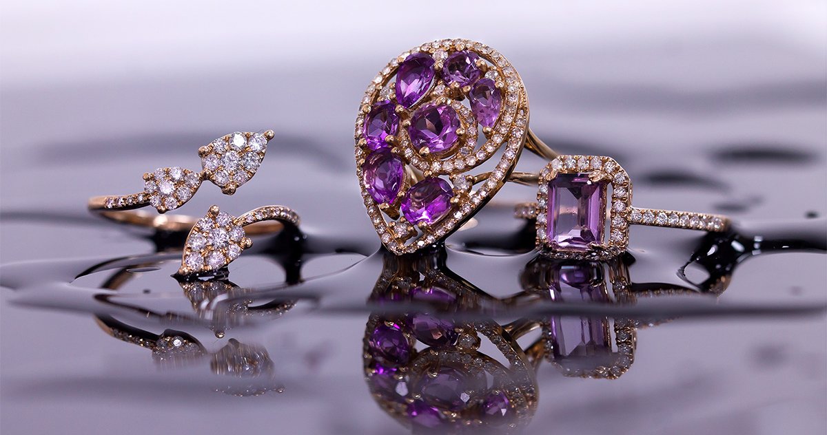 Purple gemstone ring set in rose gold