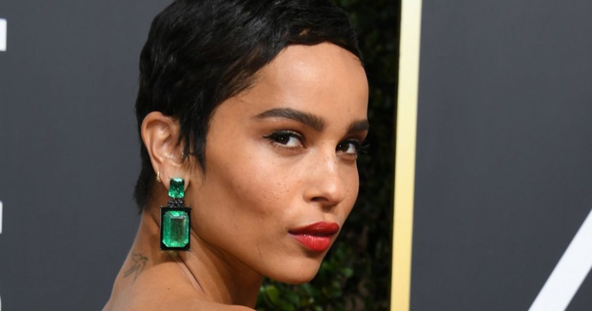 Zoe Kravitz wearing emerald earrings
