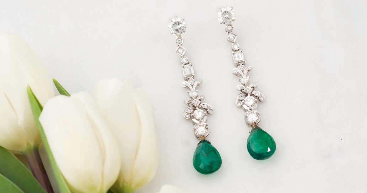Diamond and emerald earrings for the modern bride