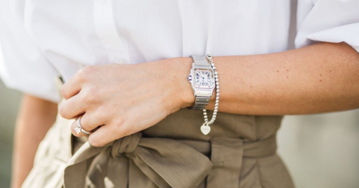 Woman wearing Cartier Tank Watch