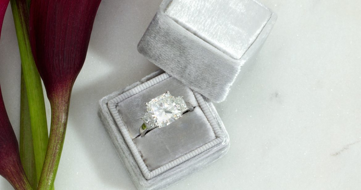 Diamond engagement ring in grey felt ring box