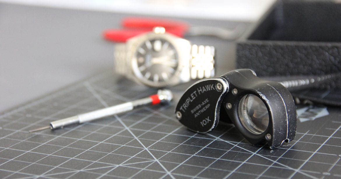Jewelry loupe on workspace