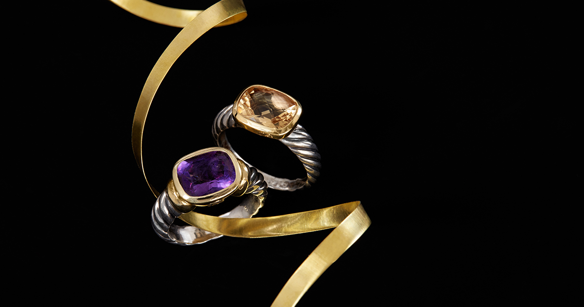 David Yurman Cable Rings with Purple and Yellow Gemstones