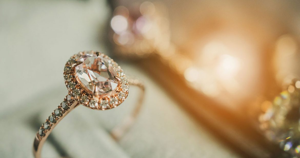 luxury diamond ring in jewelry box vintage style