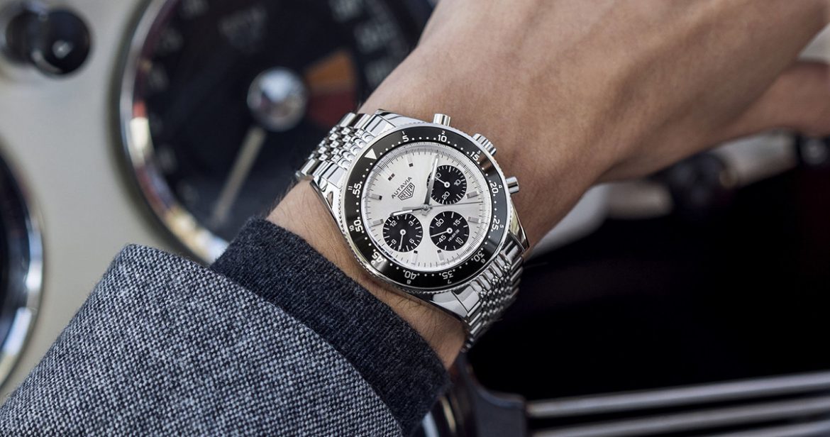Tag Heuer Watch with Steering Wheel in the Background