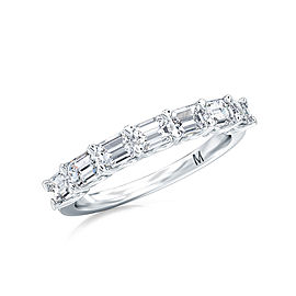 1.50 Ct Emerald Cut Horizontally Set Lab Grown Diamond Seven Stone Band Ring in 14K White Gold
