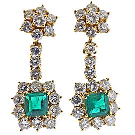 Emerald Diamond Gold Drop Cocktail Earrings