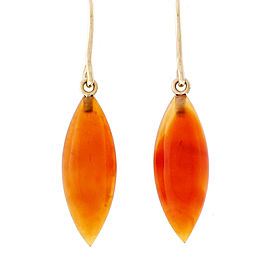 14K Yellow Gold & Orange Translucent Calcedony Dangle Earrings