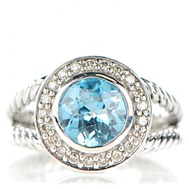 David Yurman Sterling Silver With Aquamarine & Diamonds Ring Size 5