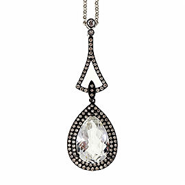 14k White Gold with Topaz & 0.32ct Diamond Dangle Pendant Necklace