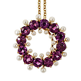14K & 18K Yellow Gold with Pink Purple Garnet & Pearl Necklace