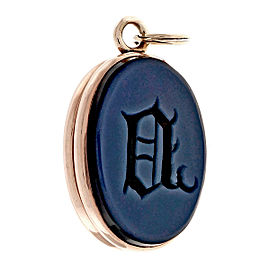 Vintage Hardstone Locket Carnelian Carved Blackstone 12k Pink Gold