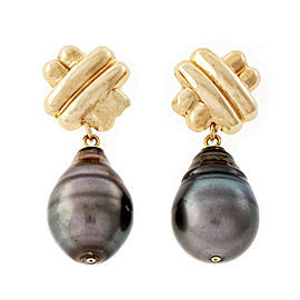 14K Yellow Gold & Black South Sea Cultured Pearl Dangle Earrings