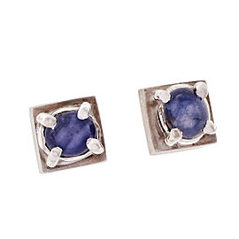 14K White Gold & Sapphire Cube Design Star Earrings