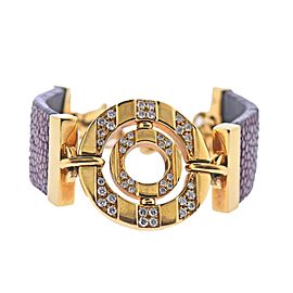 Bulgari Gold Diamond Leather Bracelet