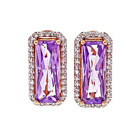 14K Rose Gold Amethyst and Diamond Halo Earrings