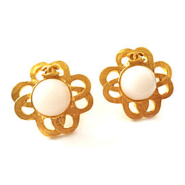 Chanel Gold-Tone and Simulated Glass Pearl CC Vintage Earrings