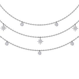 GLAM ® Multi-strand necklace with stars in 14K gold with white diamonds of 0.27 ct in weight