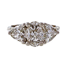Estate Custom Cut 3 Stone 1.20ct 14k White Gold Diamond Ring Oval Trilliant Shape
