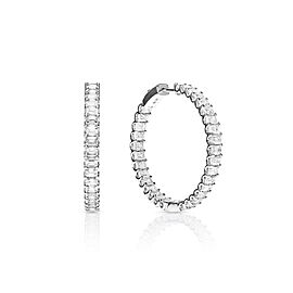True Carats Emerald Cut Earth Mined Hoops Diamond Earrings in 14 karat White Gold