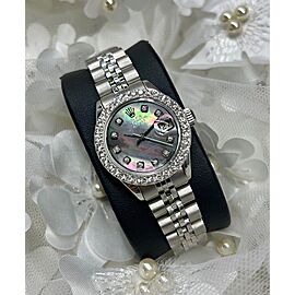 Rolex 26mm Datejust With custom Diamond bezel Black MOP Mother Of Pearl Dial Deployment buckle