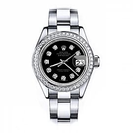 Rolex Black Baguette 36mm Datejust Stainless Steel Oyster Bracelet & Diamond Bezel - 2007 model