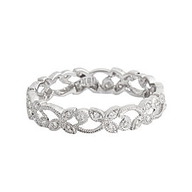 Leaf Motif Pave 18K White Gold Wedding Band