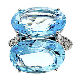 18K White Gold with 22.00ct Double Aquamarine with 0.40ct Diamond Ring Size 7