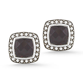 David Yurman SS 7mm Cushion Albion Pave Earrings with Rhodolite Garnet and Diamonds