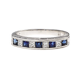 Platinum with Sapphire & Diamond Wedding Band Ring Size 6.5