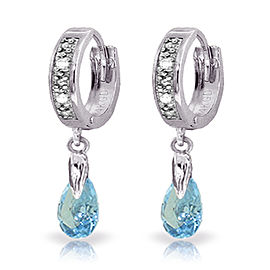 1.37 CTW 14K Solid White Gold Hoop Earrings Diamond Blue Topaz