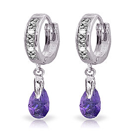 1.37 CTW 14K Solid White Gold Hoop Earrings Diamond Amethyst