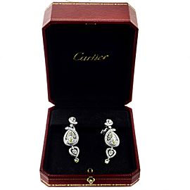 Cartier White and Yellow Diamond Dangle Platinum Earrings with Papers, 10 TCW