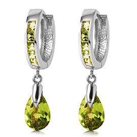 3.9 CTW 14K Solid White Gold Huggie Earrings Dangling Peridot
