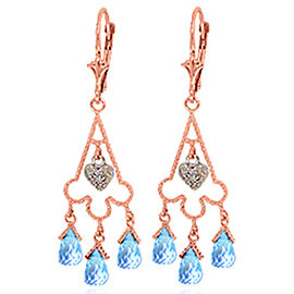 4.83 CTW 14K Solid Rose Gold Chandelier Diamond Earrings Blue Topaz