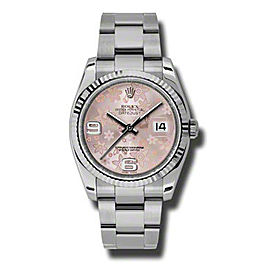 Rolex Datejust Steel and White Gold Pink Floral Dial 36mm Watch