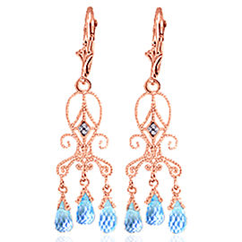 4.81 CTW 14K Solid Rose Gold Chandelier Diamond Earrings Blue Topaz