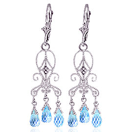 4.81 CTW 14K Solid White Gold Chandelier Diamond Earrings Blue Topaz