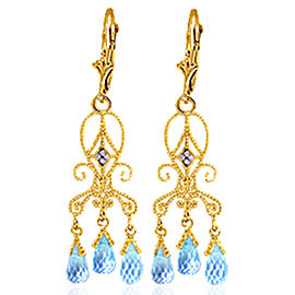 4.81 CTW 14K Solid Gold Chandelier Diamond Earrings Blue Topaz