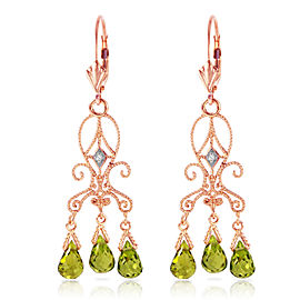 4.51 CTW 14K Solid Rose Gold Chandelier Diamond Earrings Peridot