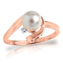 1.01 CTW 14K Solid Rose Gold Ring Natural Diamond Cultured Pearl