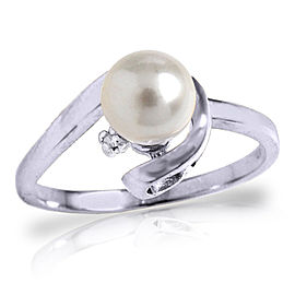 1.01 CTW 14K Solid White Gold Ring Natural Diamond Cultured Pearl