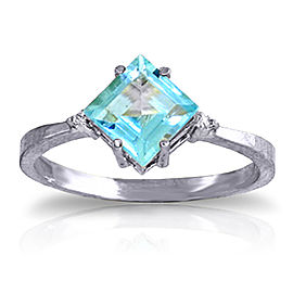 1.77 CTW 14K Solid White Gold Ring Diamond Blue Topaz