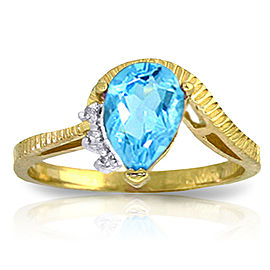 1.52 CTW 14K Solid Gold Homecoming Blue Topaz Diamond Ring
