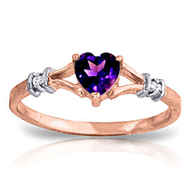 0.47 CTW 14K Solid Rose Gold Rings Natural Diamond Purple Amethyst