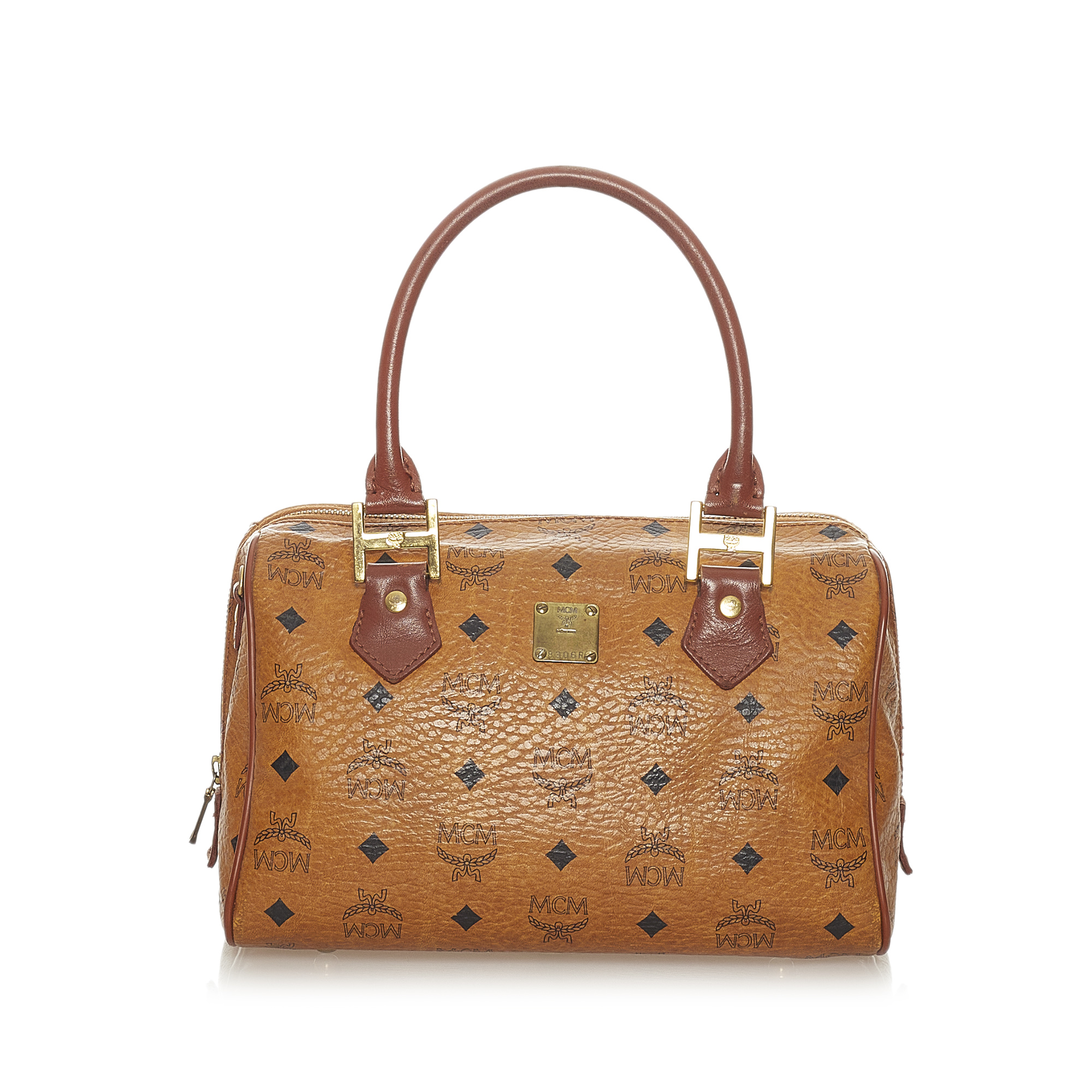 MCM Visetos Leather Boston Bag