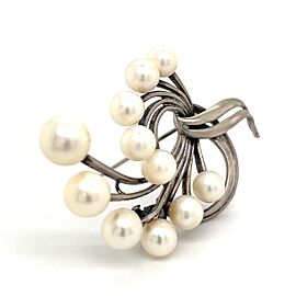 Mikimoto Estate Akoya Pearl XL Spray Brooch Sterling Silver