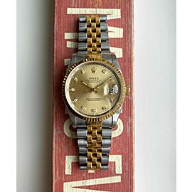 Rolex Datejust Ref Champagne Diamond Dial 18K Yellow Gold Two Tone Watch